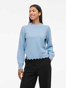 VILA Scallop Edge Knit Top in Blue