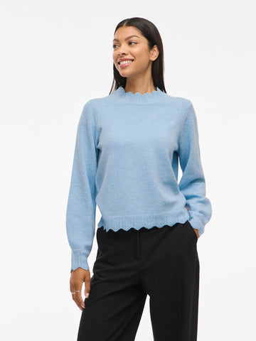 VILA Scallop Edge Knit Top in Blue