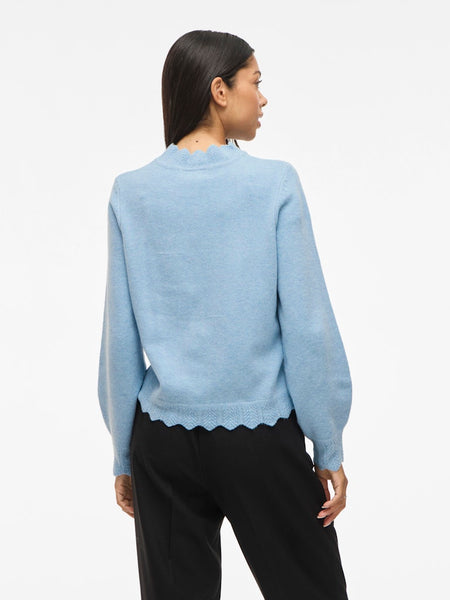 VILA Scallop Edge Knit Top in Blue