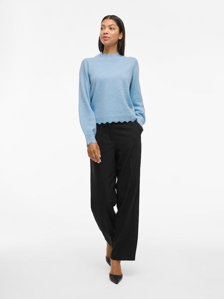 VILA Scallop Edge Knit Top in Blue