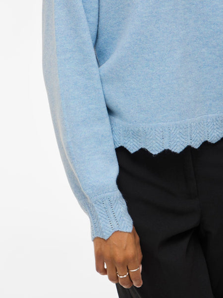 VILA Scallop Edge Knit Top in Blue