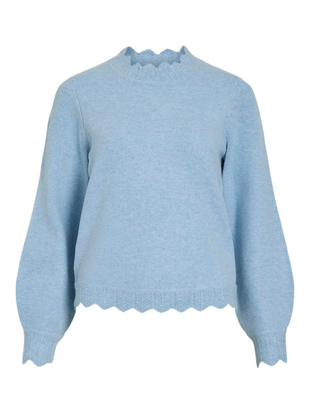 VILA Scallop Edge Knit Top in Blue