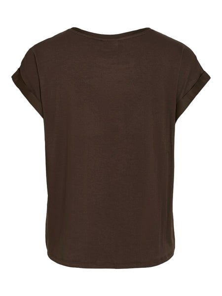 VILA Short Sleeve Satin Look Top in Brown