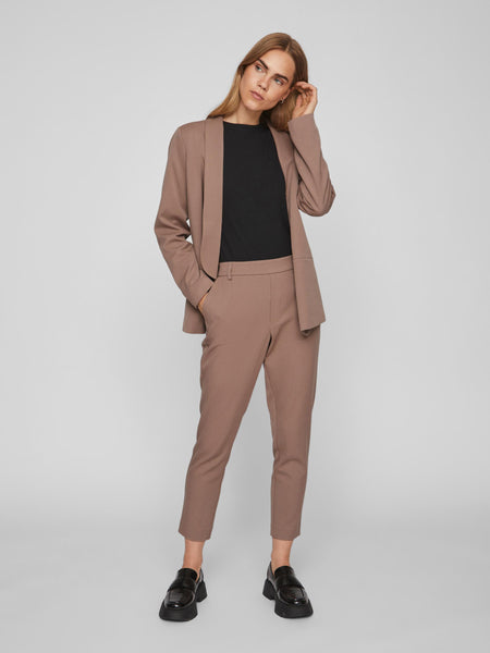 Vila High Waisted Slim Fit Tailored Trousers in Brown Lentil
