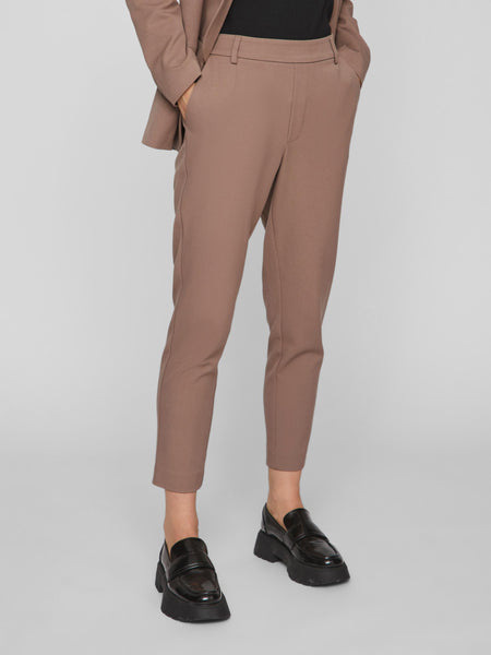 Vila High Waisted Slim Fit Tailored Trousers in Brown Lentil