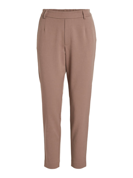 Vila High Waisted Slim Fit Tailored Trousers in Brown Lentil