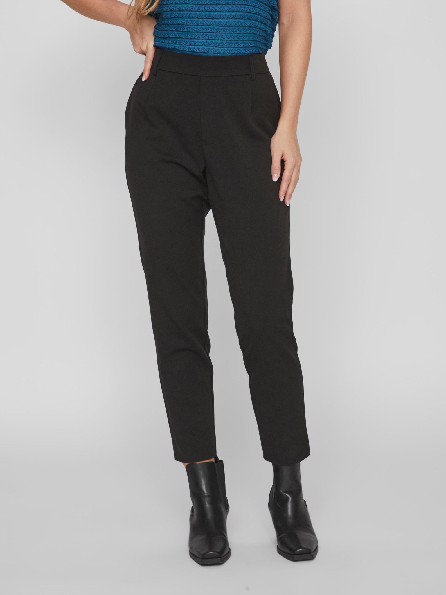 Vila High Waisted Slim Fit Tailored Trousers in black