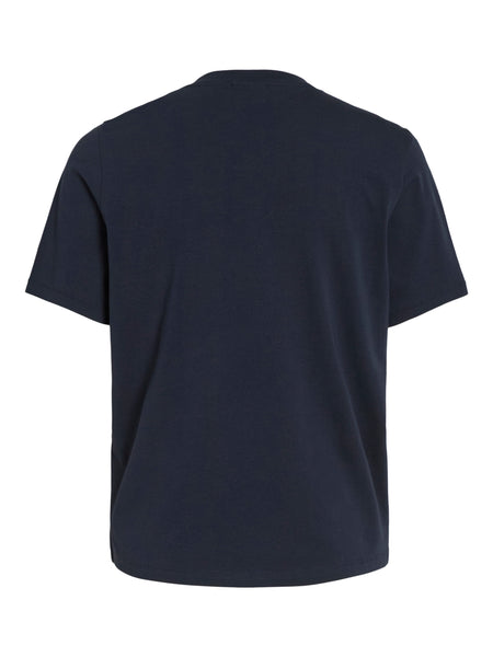 Vila Crochet Pocket T-Shirt in Navy