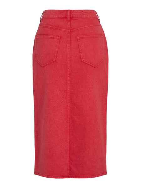 Vila Denim Midi Skirt in Red