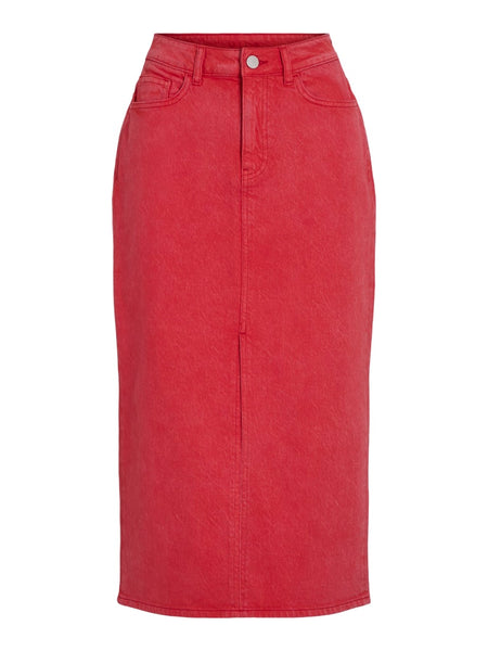 Vila Denim Midi Skirt in Red