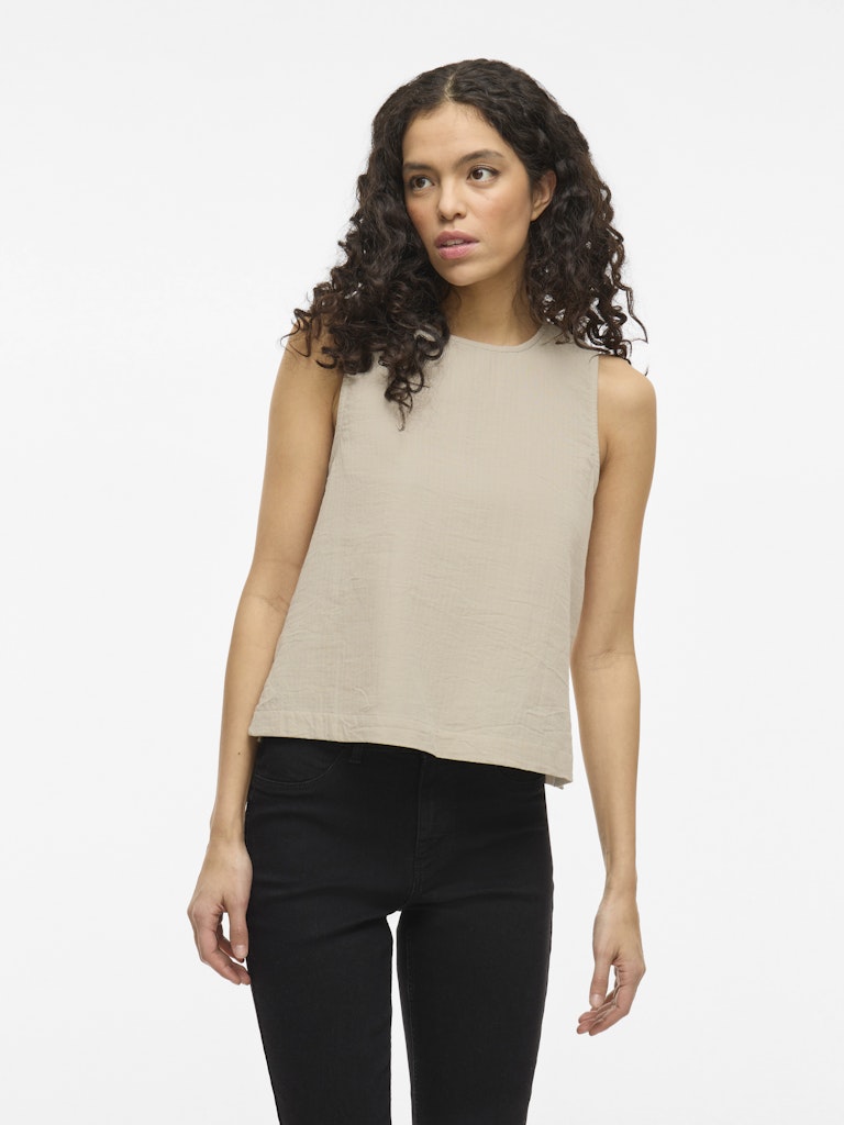 Vila Short Sleeveless Top in Beige
