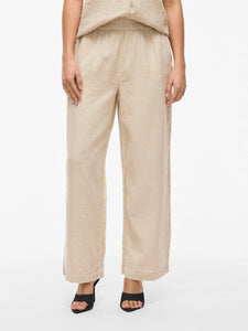 Vila Wide Leg Cotton Trousers in Beige