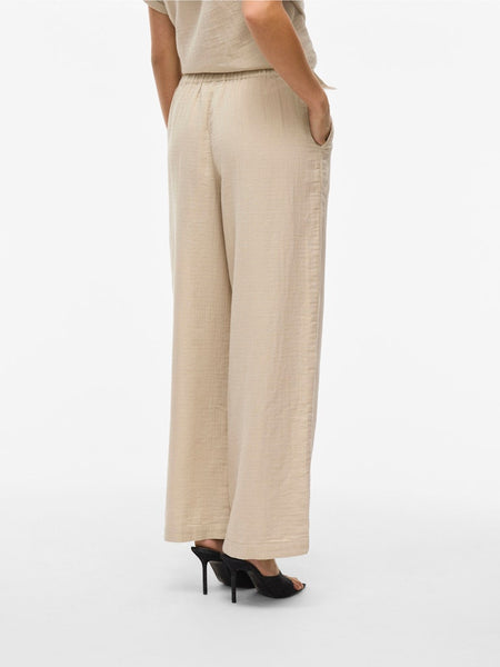 Vila Wide Leg Cotton Trousers in Beige