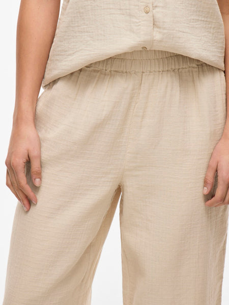 Vila Wide Leg Cotton Trousers in Beige
