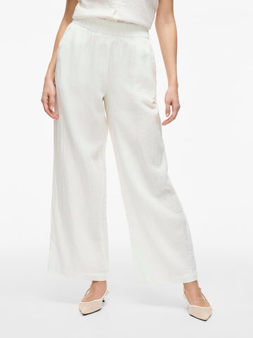 Vila Wide Leg Cotton Trousers in White