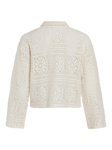 VILA Floral Crochet Shirt in Cream