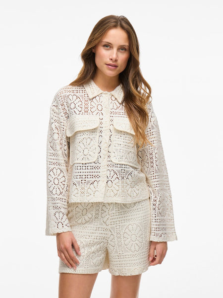 VILA Floral Crochet Shirt in Cream