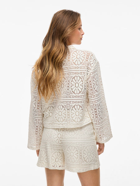 VILA Floral Crochet Shirt in Cream