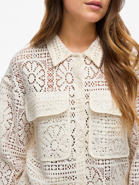VILA Floral Crochet Shirt in Cream