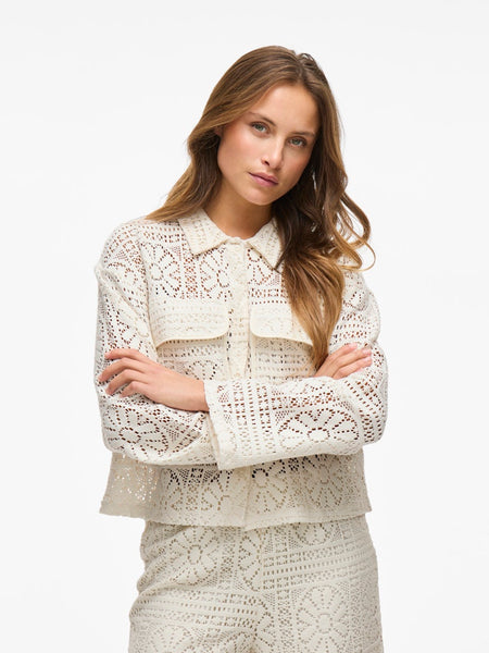 VILA Floral Crochet Shirt in Cream