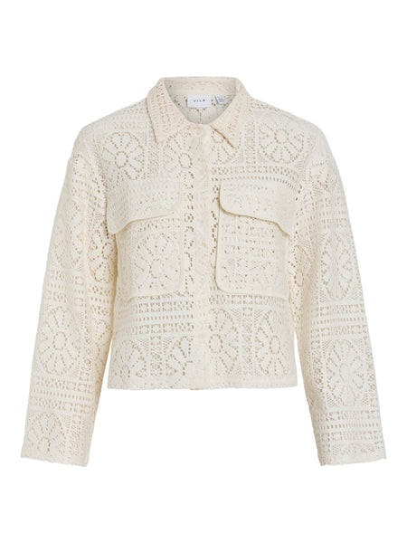 VILA Floral Crochet Shirt in Cream