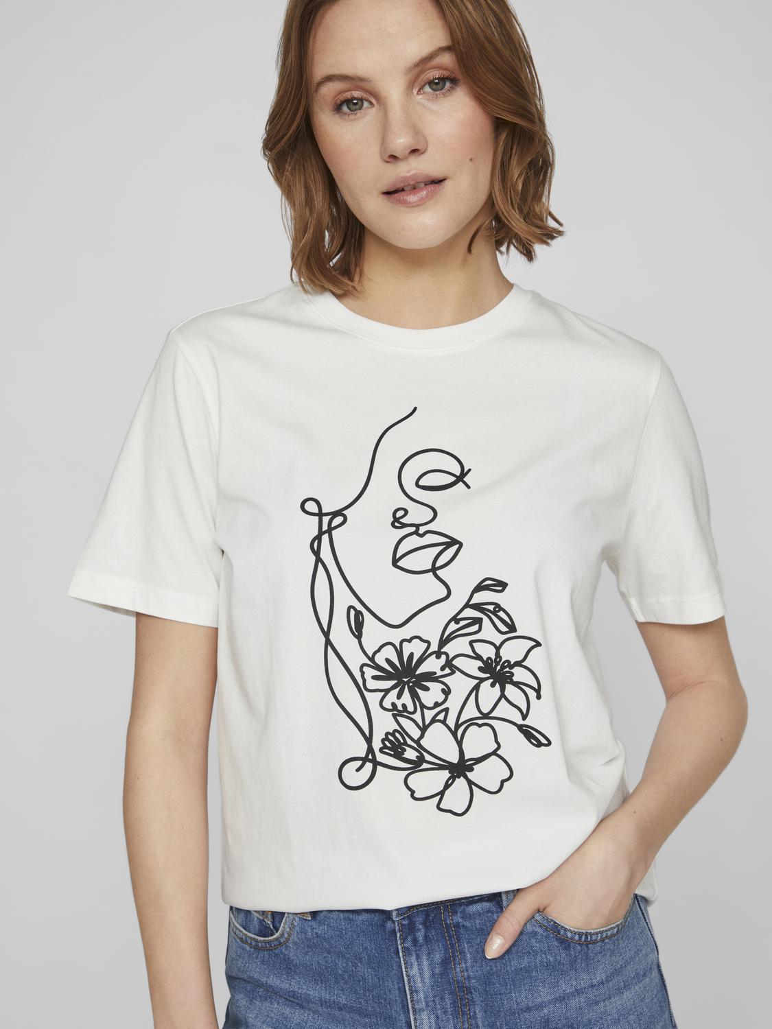 Vila Floral Face Print T-Shirt in White