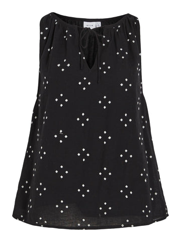 Vila Sleeveless Embroidered Top in Black