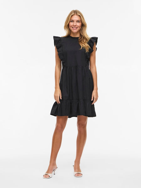 VILA Short Sleeveless Frill Dress in Black