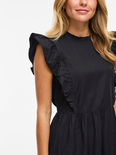 VILA Short Sleeveless Frill Dress in Black