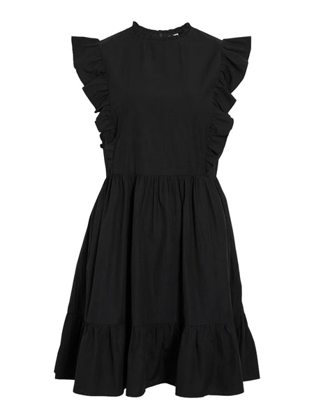 VILA Short Sleeveless Frill Dress in Black