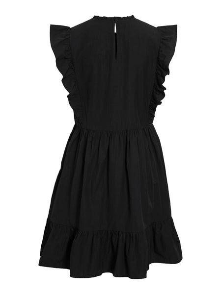 VILA Short Sleeveless Frill Dress in Black