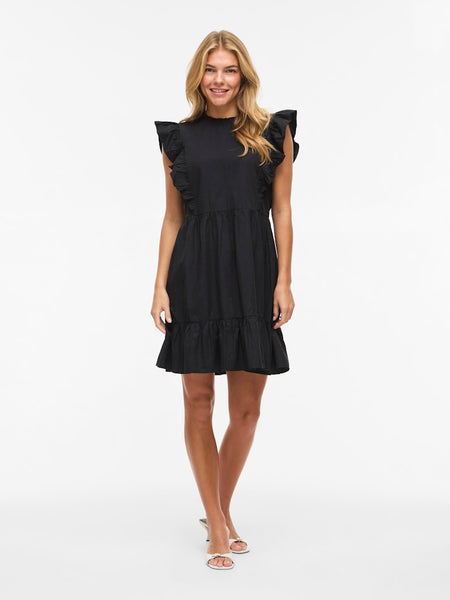 VILA Short Sleeveless Frill Dress in Black