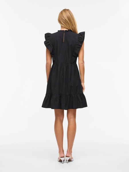 VILA Short Sleeveless Frill Dress in Black