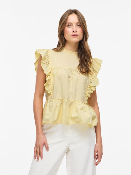 VILA Sleeveless Frill Top in Yellow