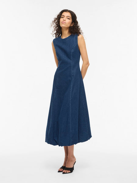 VILA Sleeveless Denim Dress in Dark Blue