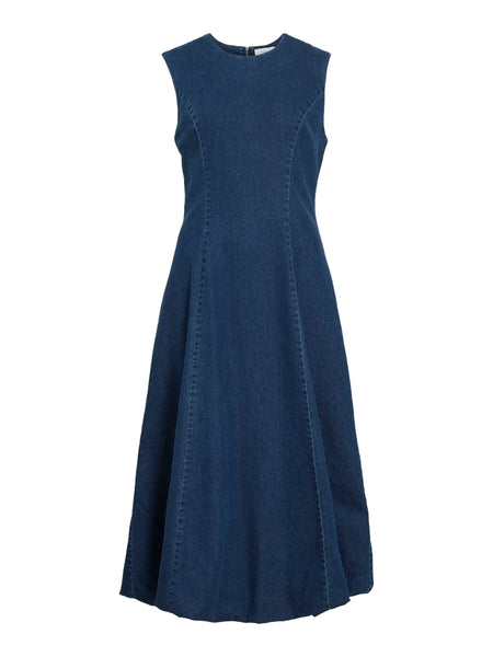 VILA Sleeveless Denim Dress in Dark Blue