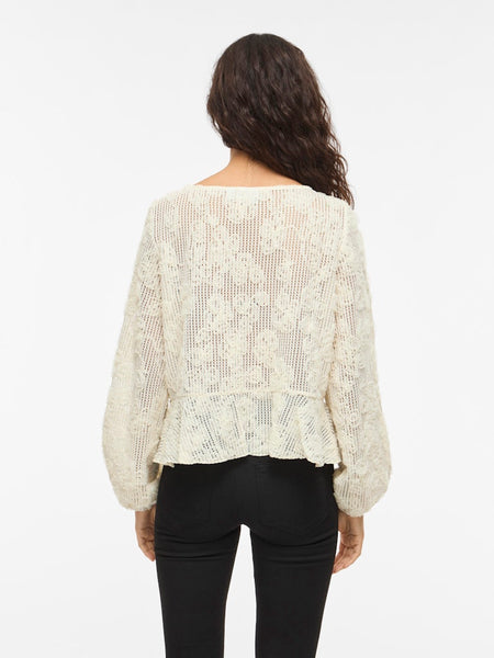VILA Floral Boat Neck Peplum Top in Cream