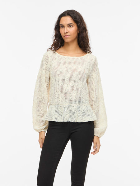 VILA Floral Boat Neck Peplum Top in Cream