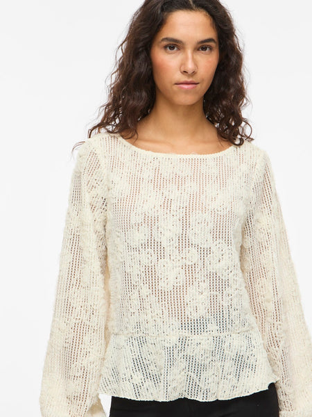 VILA Floral Boat Neck Peplum Top in Cream