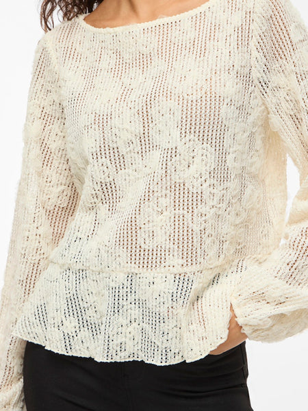 VILA Floral Boat Neck Peplum Top in Cream