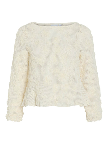 VILA Floral Boat Neck Peplum Top in Cream