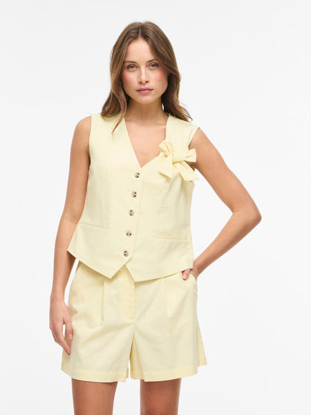 VILA Linen Blend Bow Waistcoat in Yellow