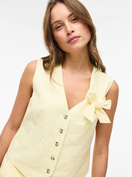 VILA Linen Blend Bow Waistcoat in Yellow