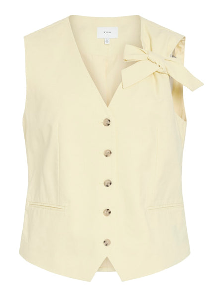 VILA Linen Blend Bow Waistcoat in Yellow