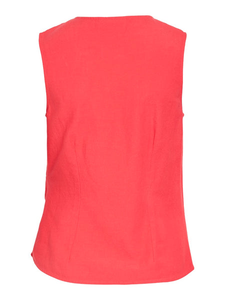 VERO MODA Linen Blend Sleeveless Knot Top in Red