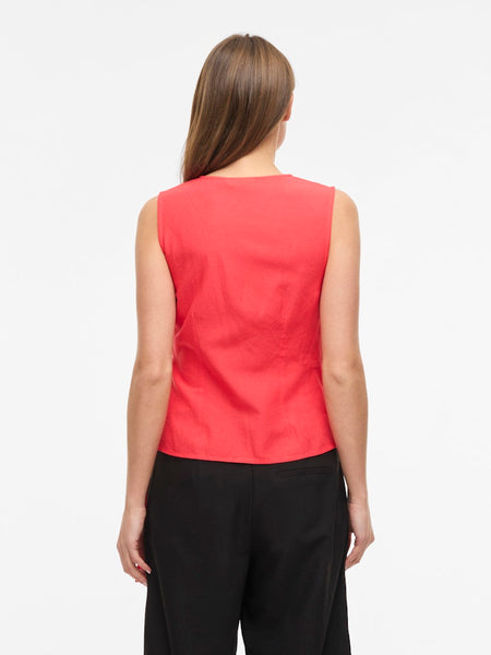 VERO MODA Linen Blend Sleeveless Knot Top in Red