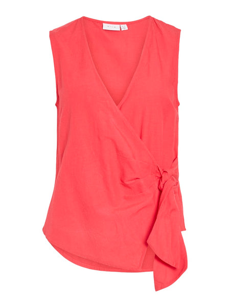 VERO MODA Linen Blend Sleeveless Knot Top in Red