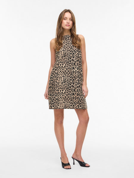 VILA Short Leopard Print Sleeveless Dress in Birch