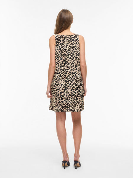 VILA Short Leopard Print Sleeveless Dress in Birch