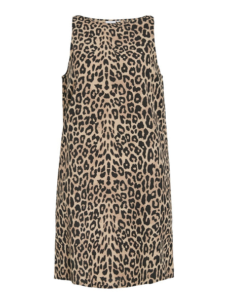 VILA Short Leopard Print Sleeveless Dress in Birch